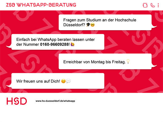 Sprechblasen zeigen WhatsApp-Beratung mit Telefonnummer 0160-96609288 und Erreichbarkeit von Montag bis Freitag.